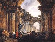 ROBERT, Hubert Imaginary View of the Grande Galerie in the Louvre in Ruins AG Spain oil painting artist